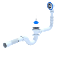 Сифон для ванны АНИ с гибкой трубой регулируемый с выпуском и переливом 1 1/2