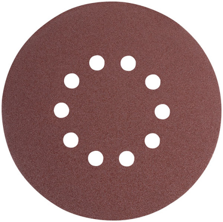 Круги шлифовальные с отверстиями (липучка), алюминий-оксидные, 225мм, 5шт. Р 240 (39899)
