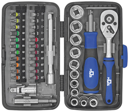 Мини-набор инструмента (биты, головки, вороток, удлинитель), 38шт кейс (65000)М